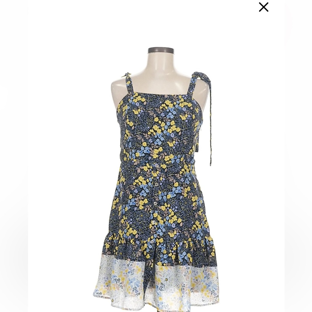 Francescas Floral Sleeveless Mini Dress in Blue and Yellow